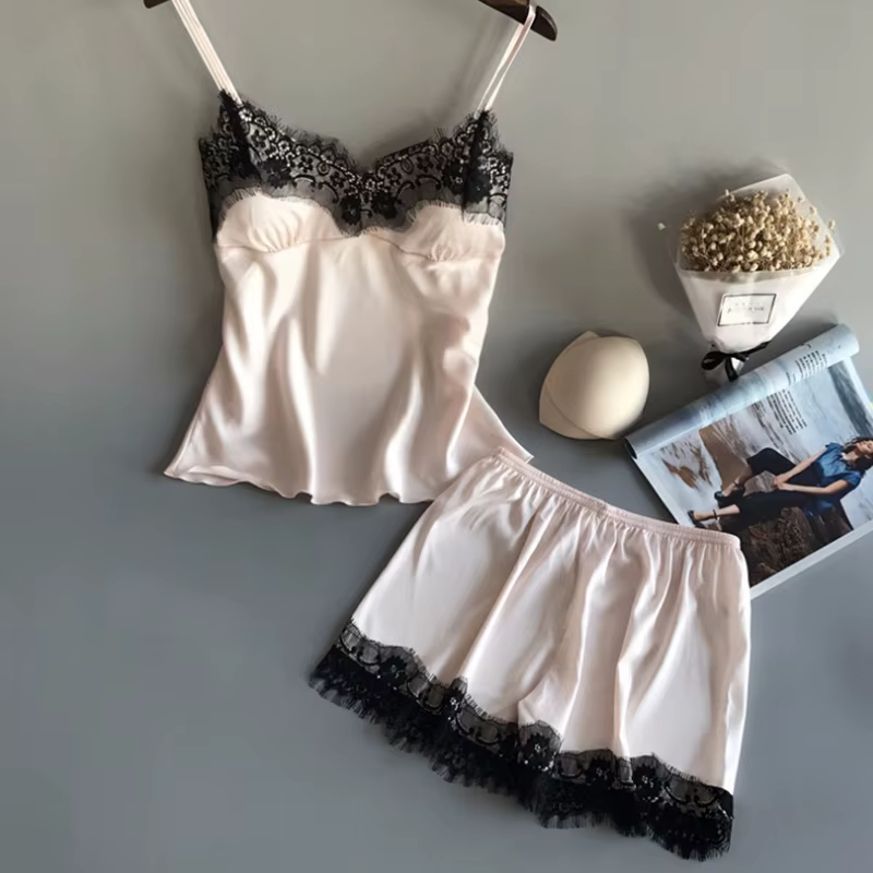 Ensemble pyjama en Satin et dentelle pour femmes