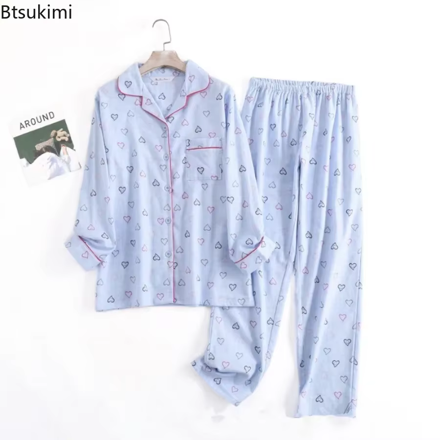 2026 100% coton flanelle pantalon pyjamas ensembles pour femmes vêtements de maison Simple à manches longues