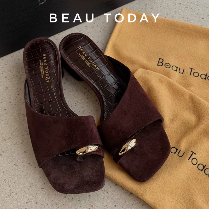 BEAUTODAY – pantoufles élégantes en cuir suédé pour femmes