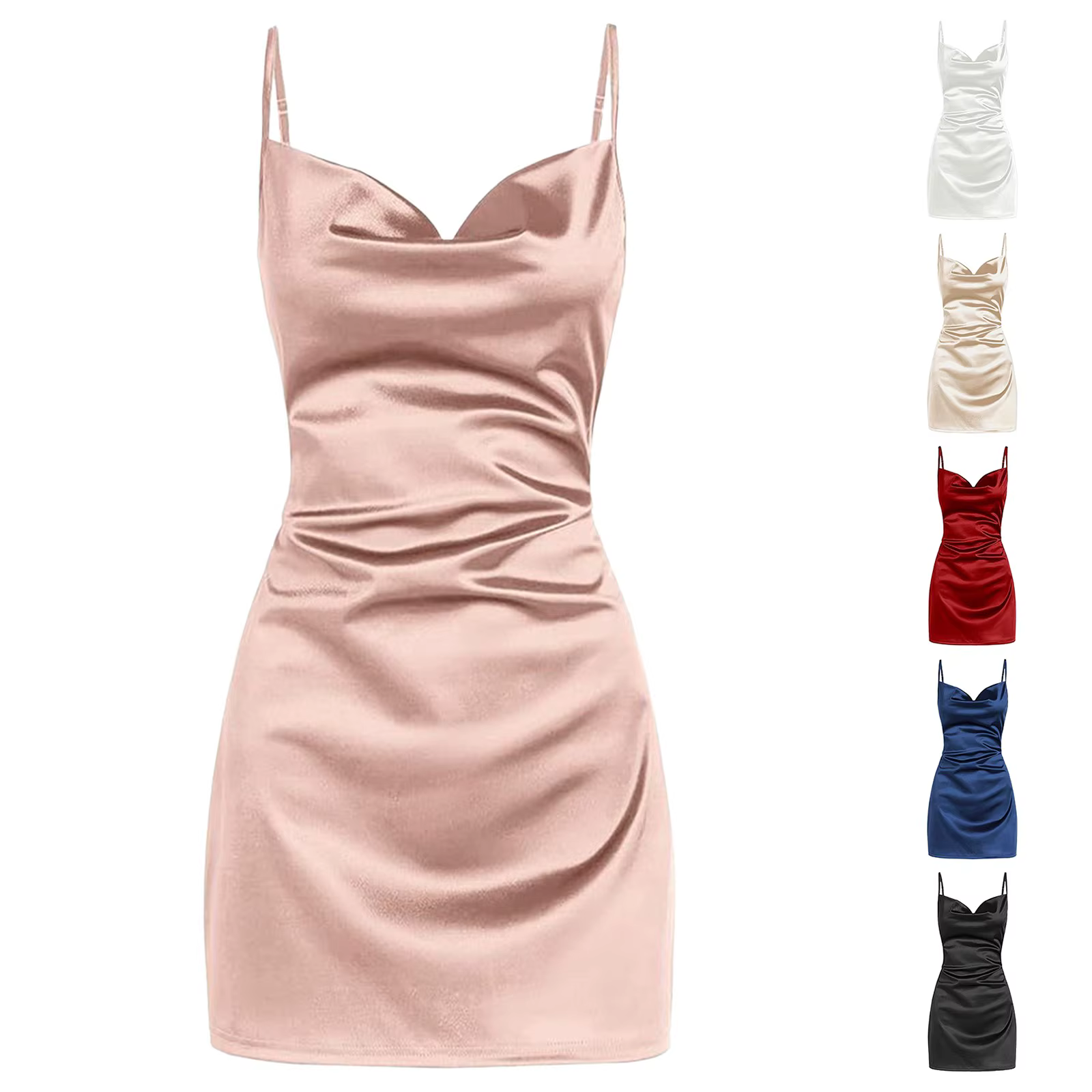 Mini robe smockée en satin pour femme