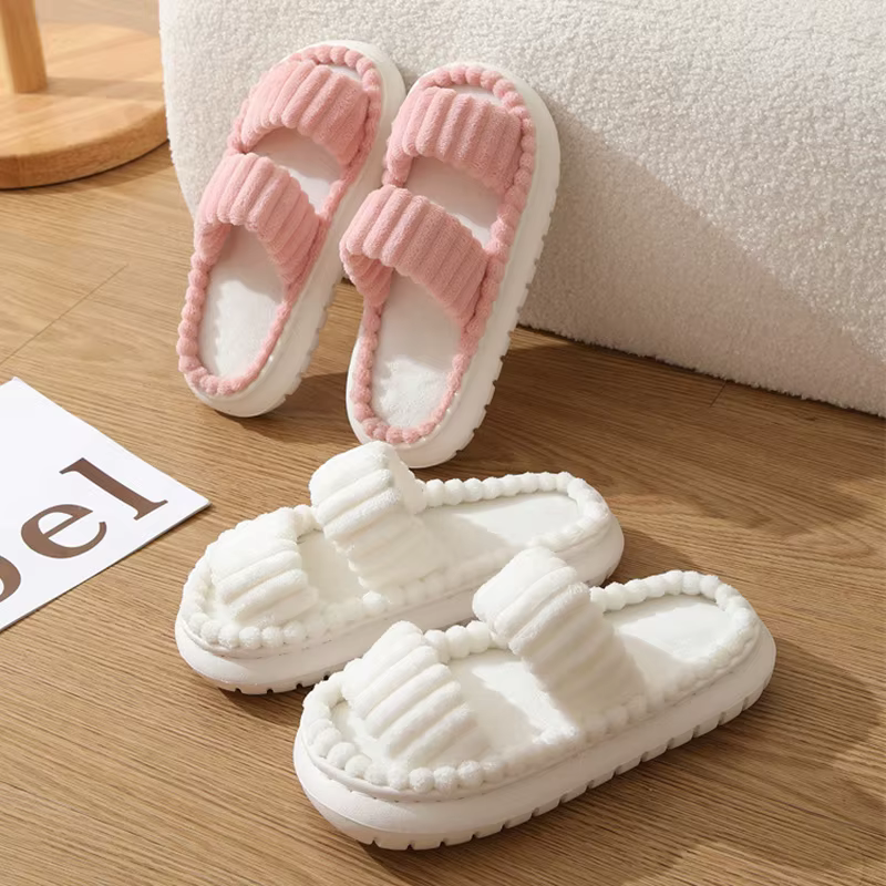 Pantoufles à plateforme en peluche à Double sangles pour femmes