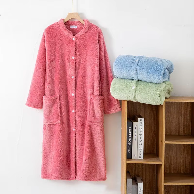 Automne hiver femmes chaud polaire Robe dames doux peignoir femme à manches longues