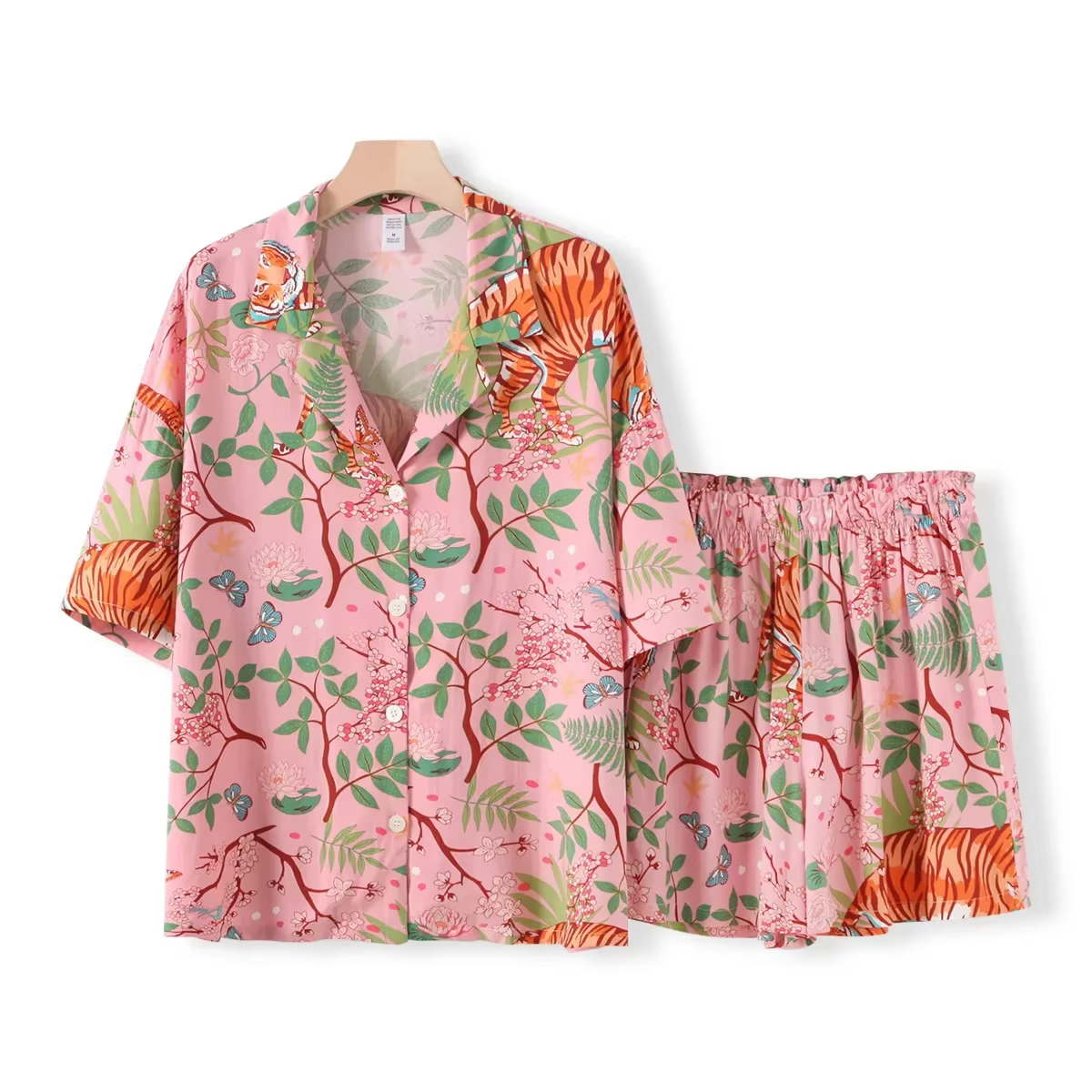 Pyjama en coton imprimé animaux tigre pour femmes