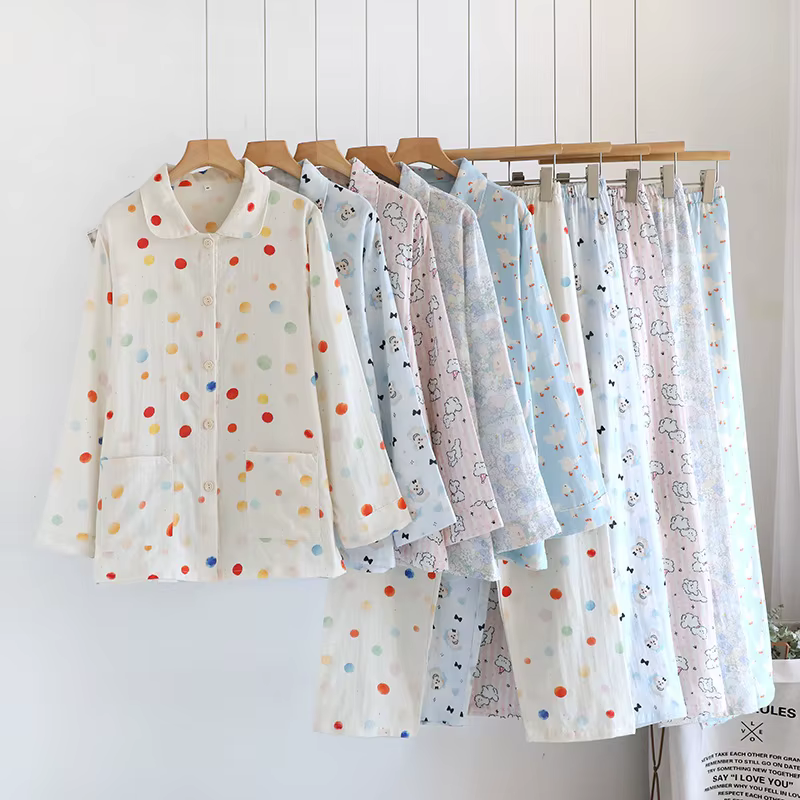 Pur coton femmes pyjama pantalon ensembles printemps automne robe de nuit pour dames Pyjamas vêtements de maison