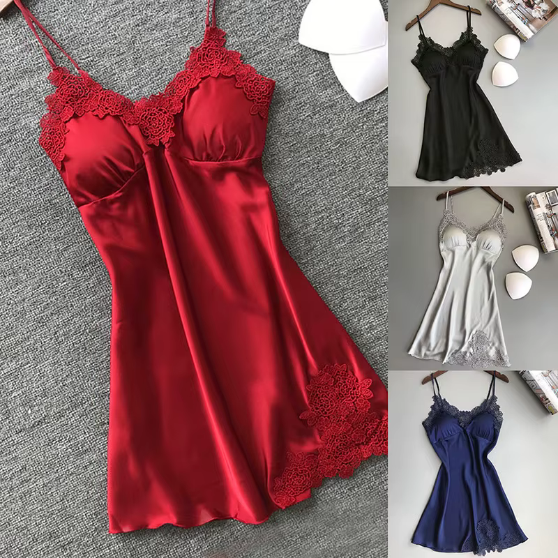 Dames Sexy injSatin Nuit Robe fibrNighties V-cou Chemise