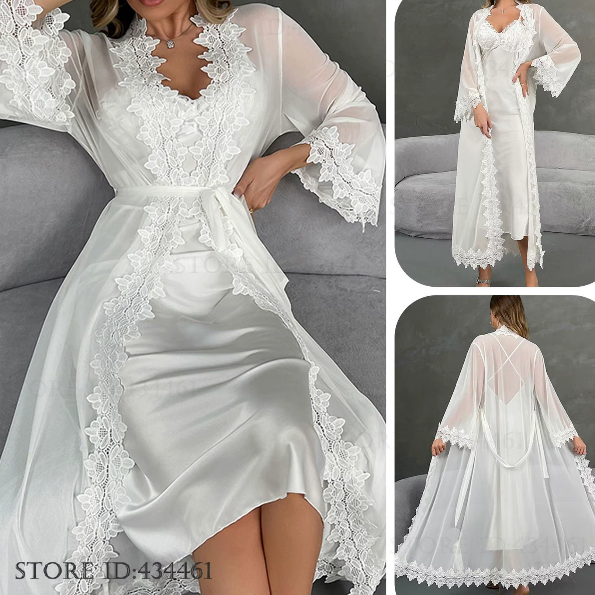 Sexy dentelle femme nuisette & robe ensemble chemise de nuit blanc glace soie jarretelle