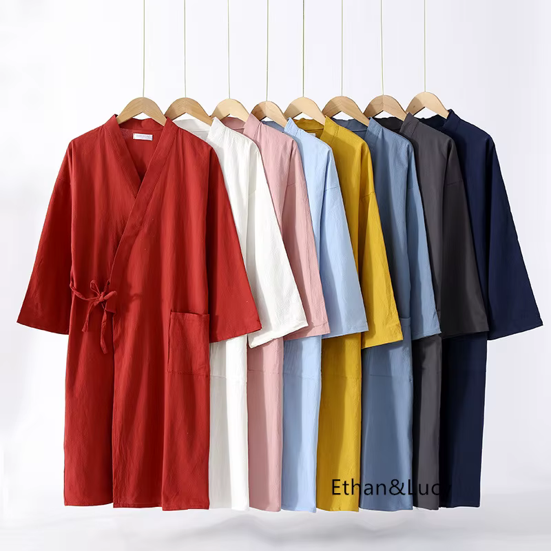 Peignoir en Coton Ramie Délavé à Manches sulfpour Femme et Homme