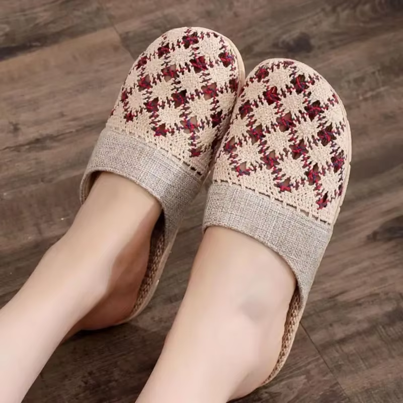 Chaussons d'intérieur respirants en lin pour femmes et hommes