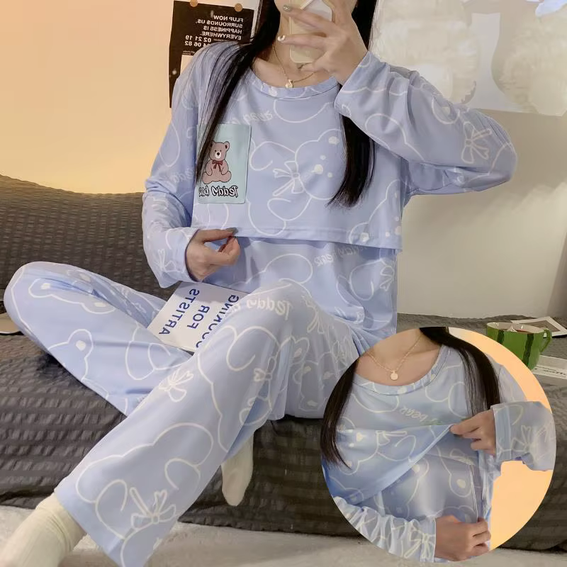 Nouveaux vêtements mensuels 2 pièces printemps et automne pyjamas de maternité été costume d'allaitement