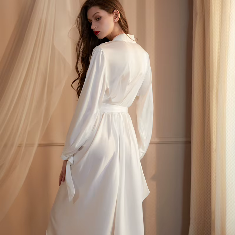 Dame à manches longues Robe chemise de nuit Sexy vêtements de détente mariée Kimono peignoir