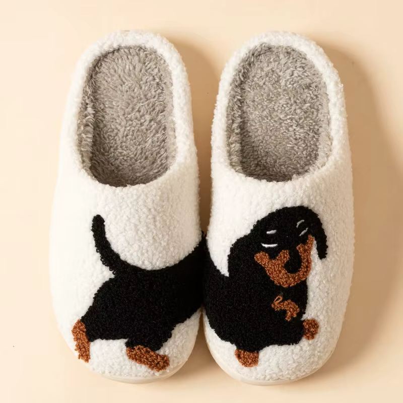Dessin animé mignon et intéressant teckel chien femmes pantoufles intérieur chaud confort léger chambre concis hiver coton chaussures