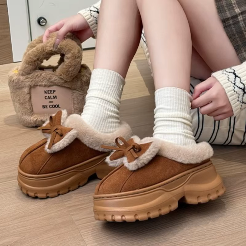 Pantoufles en coton, nœud mignon pour femmes