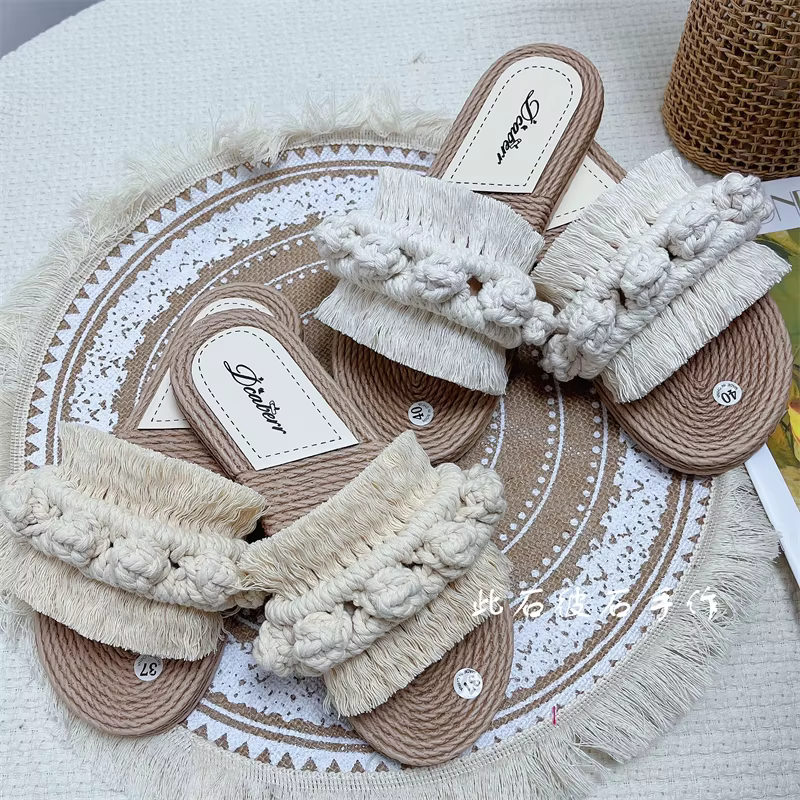FHC 2024 nouveaux pantoufles en macramé faites à la main pour femmes
